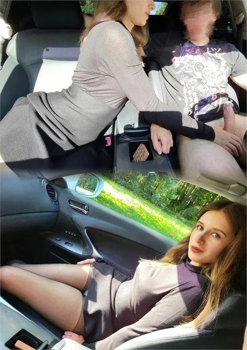 Estábamos de vuelta a casa, pero no pude resistirme a parar y chuparle la polla en el coche